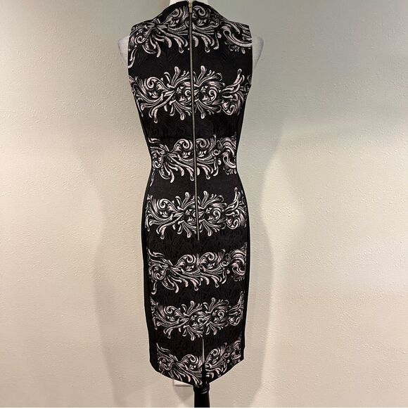 H&M Black and cream Sheath Midi Dress Mock Neck Sleeveless size 8 - Picture 2 of 10